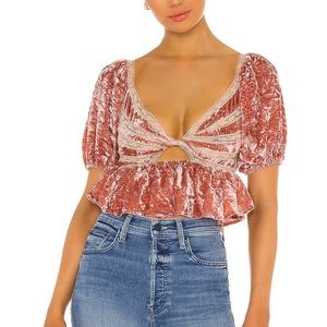NWT Free People pink velvet lace sweetheart top
